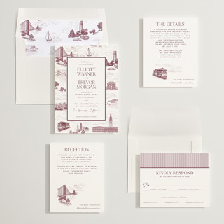 This is a mulberry wedding invitations with standard by Jenna Holcomb called san francisco toile printing on signature in standard
