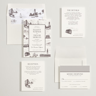 This is a espresso wedding invitations with standard by Jenna Holcomb called san francisco toile printing on signature in standard