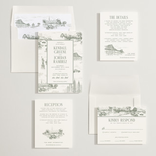 This is a sage wedding invitations with standard by Jenna Holcomb called new york toile printing on signature in standard