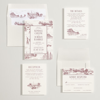 This is a mulberry wedding invitations with standard by Jenna Holcomb called new york toile printing on signature in standard