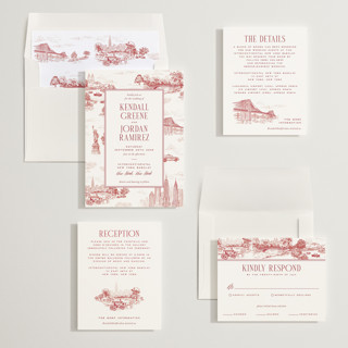 This is a scarlet wedding invitations with standard by Jenna Holcomb called new york toile printing on signature in standard