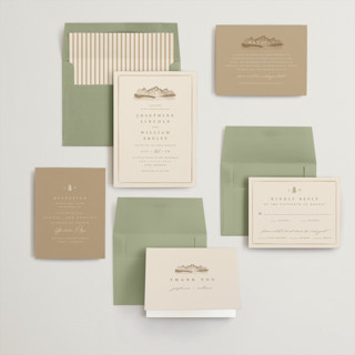 This is a champagne wedding invitations with standard by Amy Kross called mountain ridge printing on signature in standard