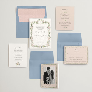 This is a blush wedding invitations with standard by Susan Moyal called hydrangea vine printing on signature in standard