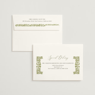 This is a olive wedding invitations with standard by Elly called porcelain floral printing on signature in standard