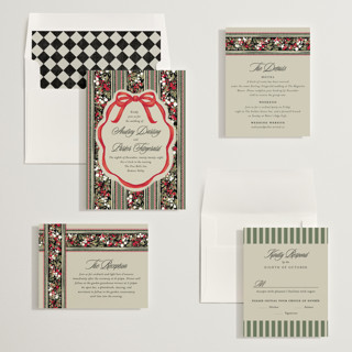 This is a ruby wedding invitations with standard by Jackie Crawford called holiday ribbon printing on signature in standard