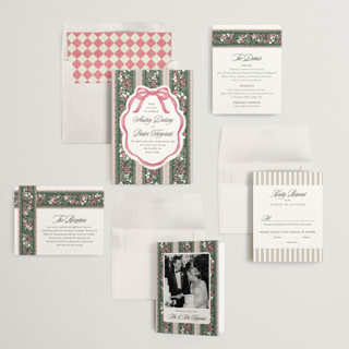 This is a peony wedding invitations with standard by Jackie Crawford called holiday ribbon printing on signature in standard