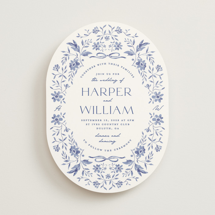 "Daisy Toile" - Wedding Invitations in Blue Willow by Susan Zinader.