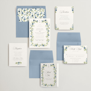 This is a sapphire wedding invitations with standard by Everett Paper Goods called wildflower trellis printing on signature in standard