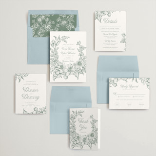 This is a sage wedding invitations with standard by Leah Bisch called wreath in bloom printing on signature in standard