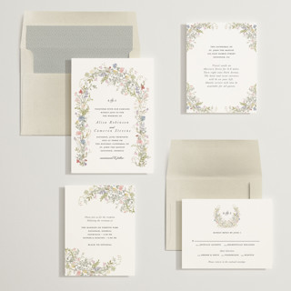 This is a sage wedding invitations with standard by Lori Wemple called flowering arch printing on signature in standard