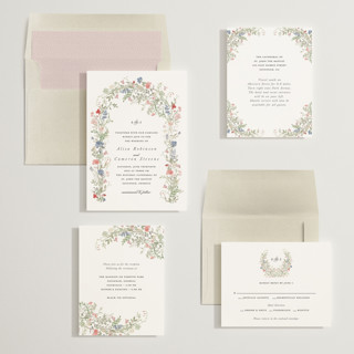This is a coral wedding invitations with standard by Lori Wemple called flowering arch printing on signature in standard