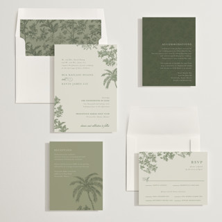 This is a jungle wedding invitations with standard by Jenna Holcomb called vintage tropics printing on signature in standard