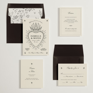 This is a ivory wedding invitations with standard by Ani Somi called milagro printing on signature in standard