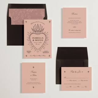 This is a sienna wedding invitations with standard by Ani Somi called milagro printing on signature in standard