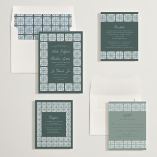 This is a mint wedding invitations with standard by Katharine Watson called block print tile printing on signature in standard