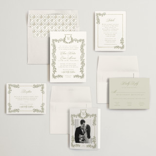 This is a latte wedding invitations with standard by Leah Bisch called arbour printing on signature in standard