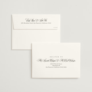 This is a silk wedding invitations with standard by Kelly Schmidt called chic script printing on signature in standard