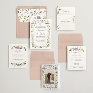 This is a wisteria wedding invitations with standard by Sarah Knight called ornate printing on signature in standard
