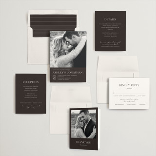 This is a chocolate wedding invitations with standard by Eric Clegg called have and hold printing on recycled smooth signature in standard