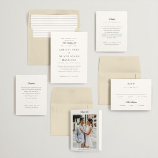 This is a cloud wedding invitations with standard by Stacey Meacham called classic decorum printing on signature in standard