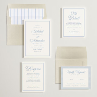 This is a periwinkle wedding invitations with standard by Ellen Schlegelmilch called museo printing on signature in standard