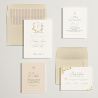 This is a buttercup wedding invitations with standard by Creo Study called coastal crest printing on signature in standard
