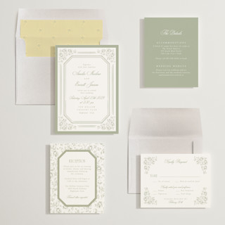 This is a sage wedding invitations with standard by Robert and Stella called constance printing on signature in standard