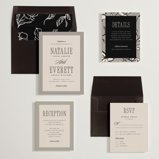 This is a noir wedding invitations with standard by Pixel and Hank called linea printing on signature in standard