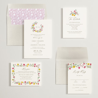 This is a peony wedding invitations with standard by Yaling Hou Suzuki called wildflower wreath printing on signature in standard