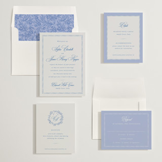 This is a blue mist wedding invitations with standard by Design Lotus called amalfi blue printing on signature in standard