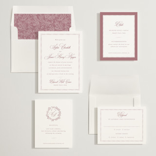 This is a dusty rose wedding invitations with standard by Design Lotus called amalfi blue printing on signature in standard