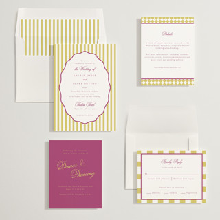 This is a tropical citrus wedding invitations with standard by Emily Betts called curved frame printing on signature in standard
