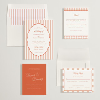This is a sunset wedding invitations with standard by Emily Betts called curved frame printing on signature in standard