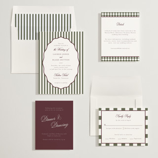 This is a vineyard wedding invitations with standard by Emily Betts called curved frame printing on signature in standard