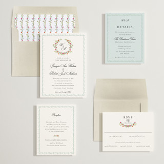 This is a tropical wedding invitations with standard by Susan Moyal called monogramed printing on signature in standard