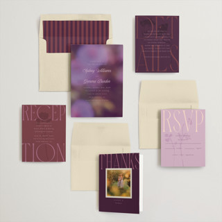 This is a violet wedding invitations with standard by Morgan Kendall called bloom printing on signature in standard