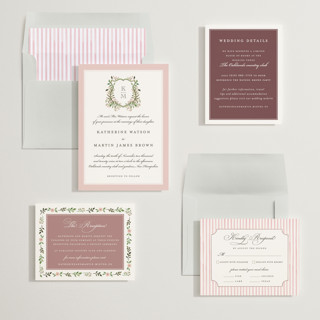 This is a quartz wedding invitations with standard by Sarah Knight called greenery crest printing on signature in standard