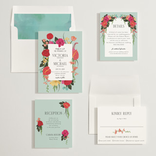 This is a tropical wedding invitations with standard by Susan Moyal called romantics printing on signature in standard