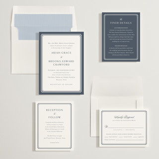This is a french blue wedding invitations with standard by Jennifer Postorino called ariah printing on signature in standard