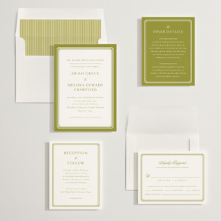 This is a matcha wedding invitations with standard by Jennifer Postorino called ariah printing on signature in standard