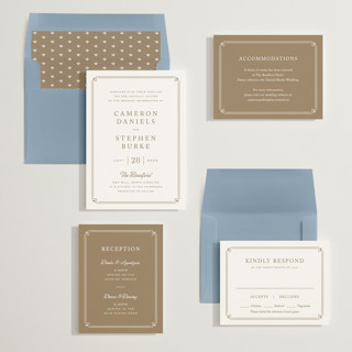 This is a golden wedding invitations with standard by Carolyn MacLaren called fleur corner printing on signature in standard