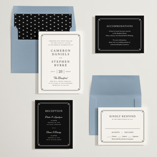 This is a tuxedo wedding invitations with standard by Carolyn MacLaren called fleur corner printing on signature in standard
