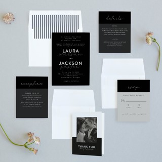 This is a obsidian wedding invitations with standard by Pixel and Hank called styled printing on signature in standard
