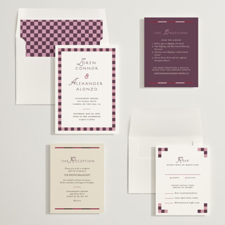 This is a burgundy wedding invitations with standard by Angela Quan called grid printing on signature in standard