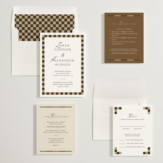 This is a leather wedding invitations with standard by Angela Quan called grid printing on signature in standard