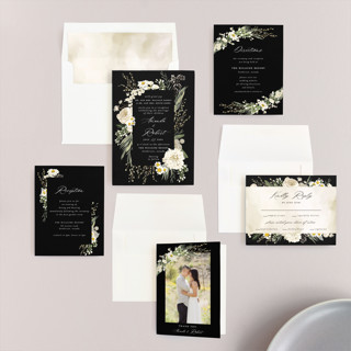 This is a tuxedo wedding invitations with standard by Susan Moyal called organic florals printing on signature in standard