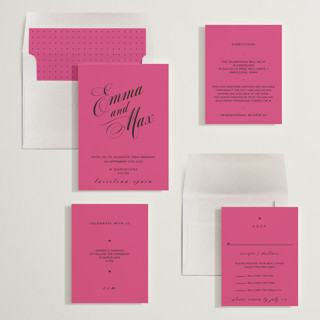 This is a fuschia wedding invitations with standard by Ani Somi called in lights printing on signature in standard