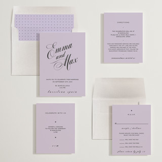 This is a lilac wedding invitations with standard by Ani Somi called in lights printing on signature in standard