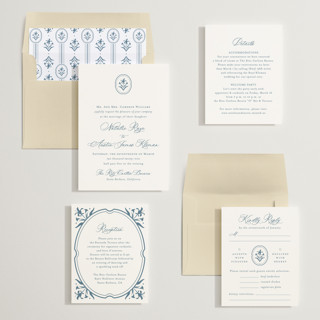 This is a dusty blue wedding invitations with standard by Jennifer Postorino called calia printing on signature in standard
