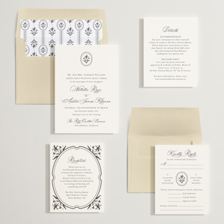 This is a soft black wedding invitations with standard by Jennifer Postorino called calia printing on signature in standard